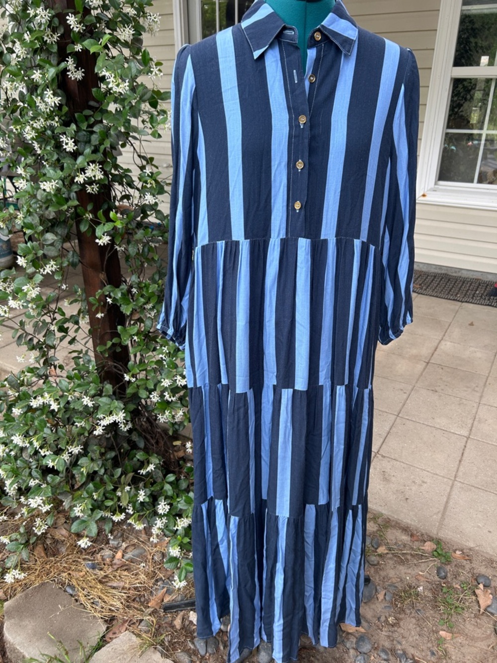 Duffield Lane Blue Tiered Shirt Dress
